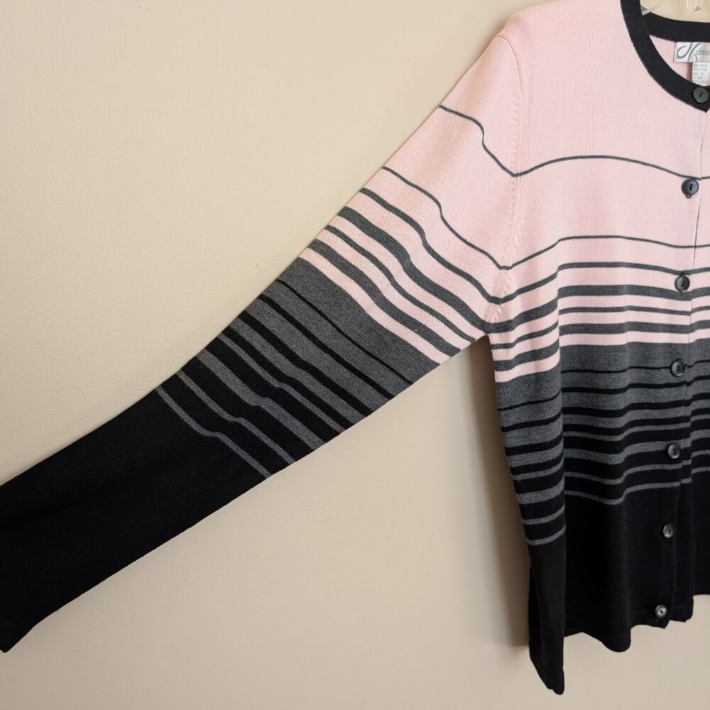 Dress Barn pink gray black striped lightweight cardigan Small EUC - Picture 3 of 9